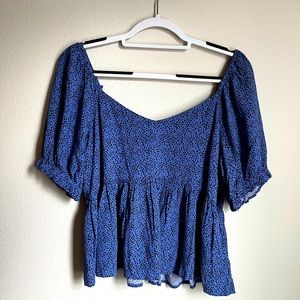 American Eagle Blue/Black Spotted Blouse, Women’s size Large